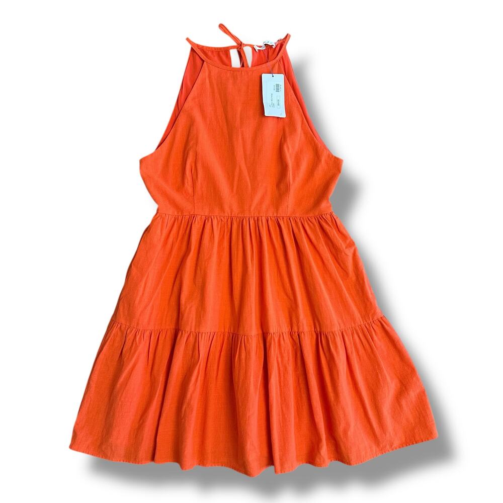 idem ditto “Lex Dress” Spicy Orange Tiered‎ Halter Mini Dress Size M NWT